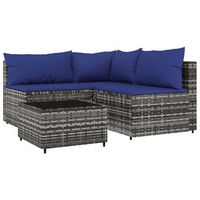conjunto de muebles de jardin 4 uds  mesa y sillas y cojines ratan sintetico gris