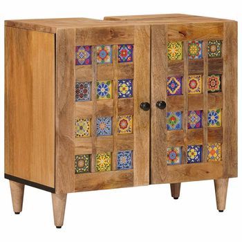 Mueble De Lavabo Para Baño Con Puerta Natural 62 X 33 X 58 Cm Vidaxl