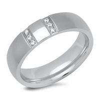anillo acero inoxidable con circonita 6 mm ancho