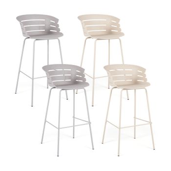 Costway Juego de 4 Sillas de Bar de Comedor de PP con Estructura Metálica Resistente Capacidad 150 kg por Silla 48 x 49 x 98 cm Gris Beige
