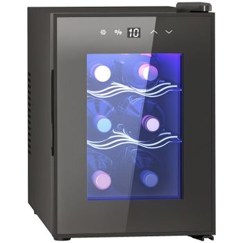 Homcom Nevera Vinos Con Luz Led Interior Temperatura Regulable Y Estantes Negro