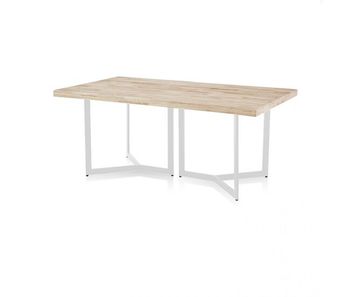 Mesa de comedor fija con patas metálicas en blanco y roble 150x90 cm jokul blanco - roble 150 x 76 x cm