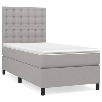 Cama Para Adulto | Cama Individual | Cama Box Spring Con Colchón Tela Gris Claro 90x190 Cm