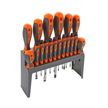 HR Juego de Destornilladores con Expositor y 18 Piezas de Varillas de Acero Cr-V y Mangos Ergonómicos