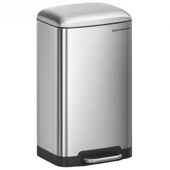 Cubo de basura con pedal 30 l de acero plata y negro