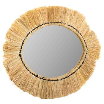 Espejo Ovalado De Fibra Natural Marrón 55x44x6
