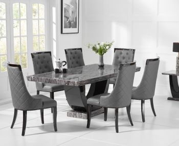 Raphael 200cm Dark Grey Pedestal Marble Dining Table with Angelica Chairs