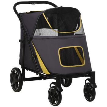 PawHut Carrito Plegable para Perros de Tamaño Mediano con Entradas de Cremallera y Ventanas de Red 112x65x100 cm   Aosom España