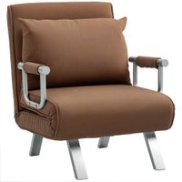 homcom sillon cama individual 2 en 1 sofa cama plegable de ante sintetico con respaldo ajustable y cojin grueso para sala dormitorio 65x69x80 cm marron