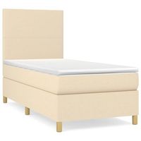 cama individual  cama para adulto  cama box spring con colchon tela color crema 90x190 cm