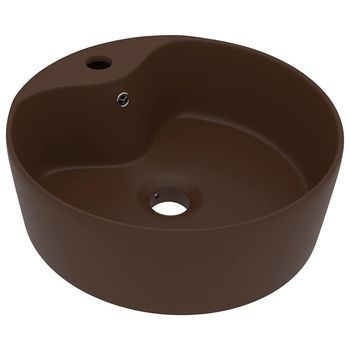 Lavabo Lujoso Y Rebosadero Cerámica Marrón Oscuro Mate 36x13 Cm Vidaxl