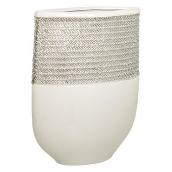 Florero Ceramica Oval Plata/blanco
