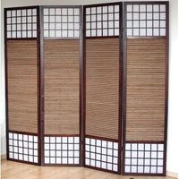 biombo de 4 paneles marron en madera y bambu 176 x175 cm par06010