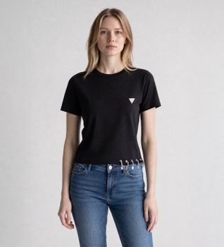 Guess para mujer. W6GP11K2933 Camiseta Elisabette negro (XS), Casual, Algodón, Manga corta