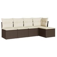 set comedor de jardin 5 uds  mueble jardin mesa y sillas y cojines ratan sintetico marron