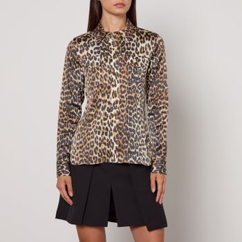 Ganni Leopard-Print Stretch-Satin Shirt - UK 14
