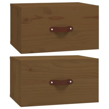 Pack 2 Uds Mesita De Noche | Mesa Auxiliar | Mesilla De Pared Marrón Miel 40x29,5x22 Cm