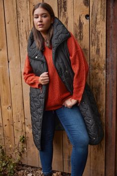Yours Chaleco Negro Largo Acolchado Con Cuello Alzado, Mujer Curvy Y Tallas Grandes, Yours