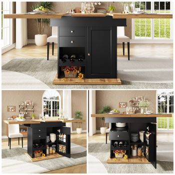Mesa De Comedor Extensible - Mueble De Cocina - Mdf - Negro Y Natural (110-140x80x75cm)