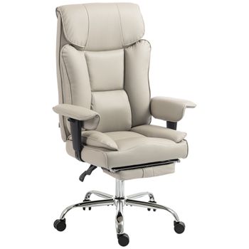 HOMCOM Silla de Oficina Giratoria Reclinable 135° de Piel Sintética con Reposapiés y Altura Regulable Gris Claro   Aosom España