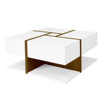 Mesa de centro moderna con 4 cajones blanca