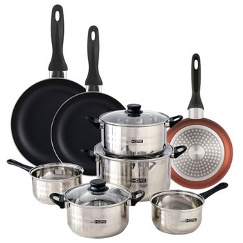 Batería de cocina de acero inox con sartenes cobre ø16,20,24cm