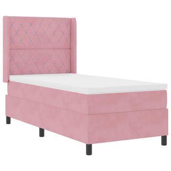 Cama Tipo Box Spring Con Cabecera Rosa 100 X 200 Cm Terciopelo