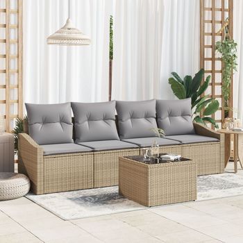 Juego De Comedor De Jardín De 5 Piezas Con Cojines Beige De Ratán Poliéster V5300 Unico / Gris