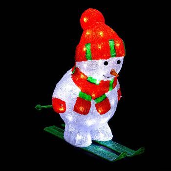 Acrílico Muñeco De Nieve Y La Luz De Esquí 60 Led H.44cm Al Aire Libre