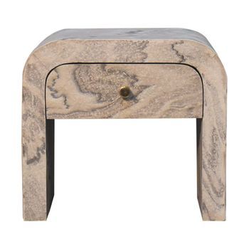 Mesita De Noche De Madera Maciza, Estilo Artesanal, Color Castaño Moderno.