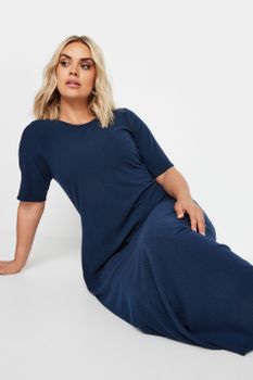 Yours Vestido Largo Canalé Azul Marino, Mujer Curvy Y Tallas Grandes, Yours
