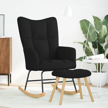 Sillón Mecedora Con Taburete Tela Negro Cfw627929