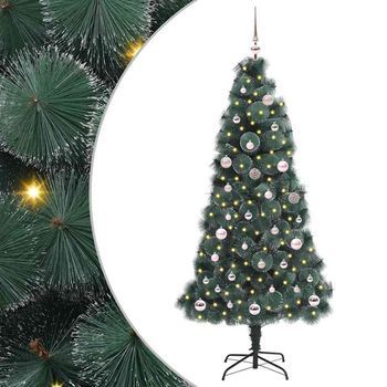 Árbol De Navidad Artificial Iluminado Con Juego De Bolas Verde Vidaxl