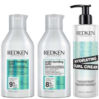 redken acidic bonding curls shampoo conditioner and hydrating curl cream for restoring damaged curls and coils