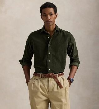 Polo Ralph Lauren para hombre. 710P00518009 Camisa de pana Custom Fit verde (XL), Casual, Algodón, Manga larga