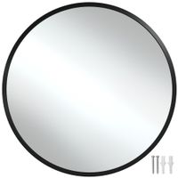 espejo de pared redondo con resistente marco de aluminio o80 cm negro