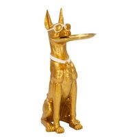 perro con vaciabolsillos de resina dorada y blanca 27x51x74 cm