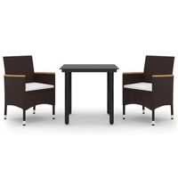 set comedor de jardin 3 pzas y cojines ratan sintetico y vidrio vidaxl