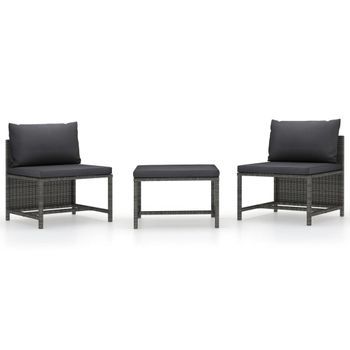 Conjunto De Sofás De Jardín 3 Uds | Mueble Jardin Mesa Y Sillas Y Cojines Ratán Sintético Gris Cfw800005