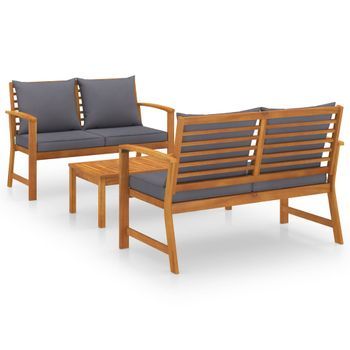 Muebles De Jardín 3 Pzas Cojines Madera Maciza De Acacia Vidaxl