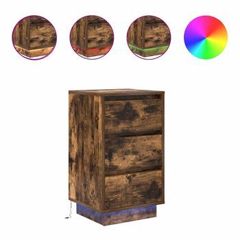 Mesilla De Noche Con Luces Led Roble Ahumado 38x34x65 Cm Vidaxl