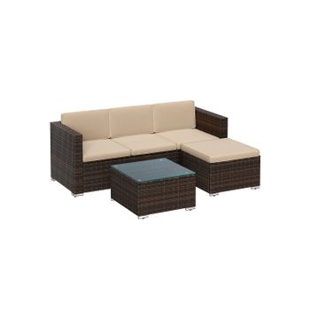 Conjunto de Muebles de jardín Exterior Ratán Tejido a Mano, Marrón + Topo