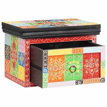 Mesita De Noche - Mueble De Dormitorio - Madera De Mango Y Tecnológica - Multicolor (40x30x28cm)