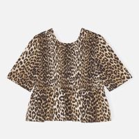 ganni printed cotton open-back smock blouse - eu 36uk 8