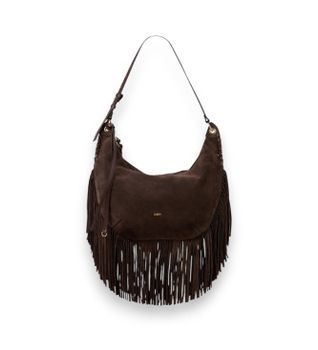 BA&SH para mujer. 2E26HBMS Bolso hobo con flecos Franges marrón (OSFA), Casual, Ante