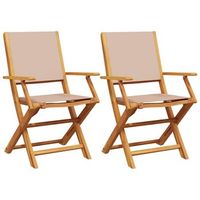 pack 2 uds sillas de jardin  silla de exterior  sillon madera maciza acacia y tela gris taupe