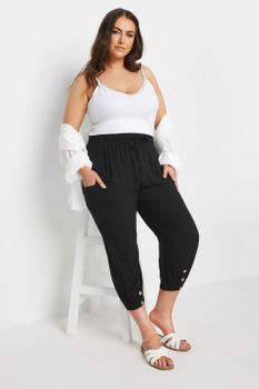 Yours Pantalón Capri Negro Con Botones , Mujer Curvy Y Tallas Grandes, Yours