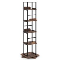 costway estanteria giratoria de 5 niveles con rotacion 360 y estantes de almacenamiento estructura metalica para salon dormitorio marron rustico