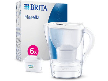Jarra Filtrante - BRITA Marella Blanca (2,4 l) Incluye 6 Cartuchos MAXTRA PRO All-in-1, Memo Digital y Tapa Abatible