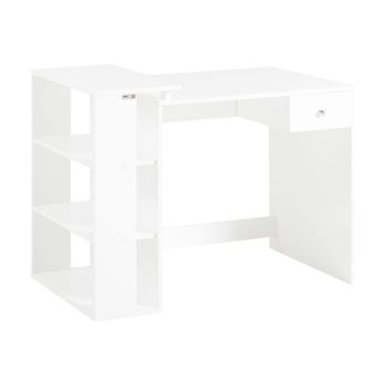 Mesa de ordenador con un cajón y 4 estantes mdf blanco